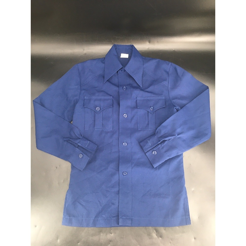 Vintage Montgomery‎ Ward Shirt Mens Small Blue Polyester 70s Dagger Disco